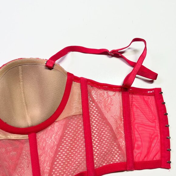 Victoria's Secret Size 32C Red Lace Underwire Boned Corset Bra Strapless - Picture 6 of 8